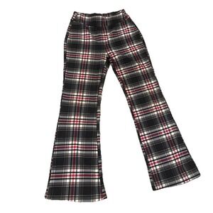 Indero Scuba Pants Womens Large/XL Black Red Plaid Stretch Pull On Bootcut